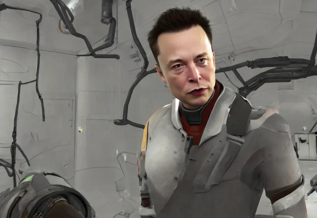 Image similar to elon musk in half life, elon musk in the video game half life, gameplay screenshot, close up, 3 d rendering. unreal engine. amazing likeness. very detailed.