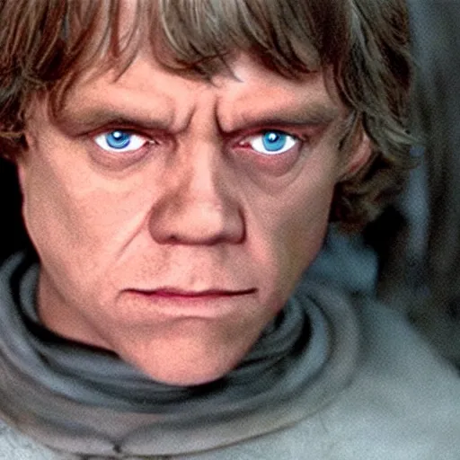 Image similar to A film still of Luke skywalker as a sith lord realistic,detailed,photorealistic