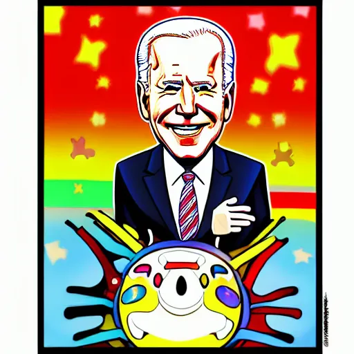 Image similar to a portrait of joe biden in the style of takashi murakami 4 k