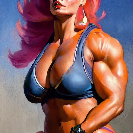 Prompt: greg manchess portrait of margot robbie as thick female bodybuilder zarya from overwatch in disco elysium, 1 3, epic grimdark, fantasy, medium shot, asymmetrical, profile picture, organic painting, sunny day, matte painting, bold shapes, hard edges, street art, trending on artstation, by huang guangjian and gil elvgren and sachin teng