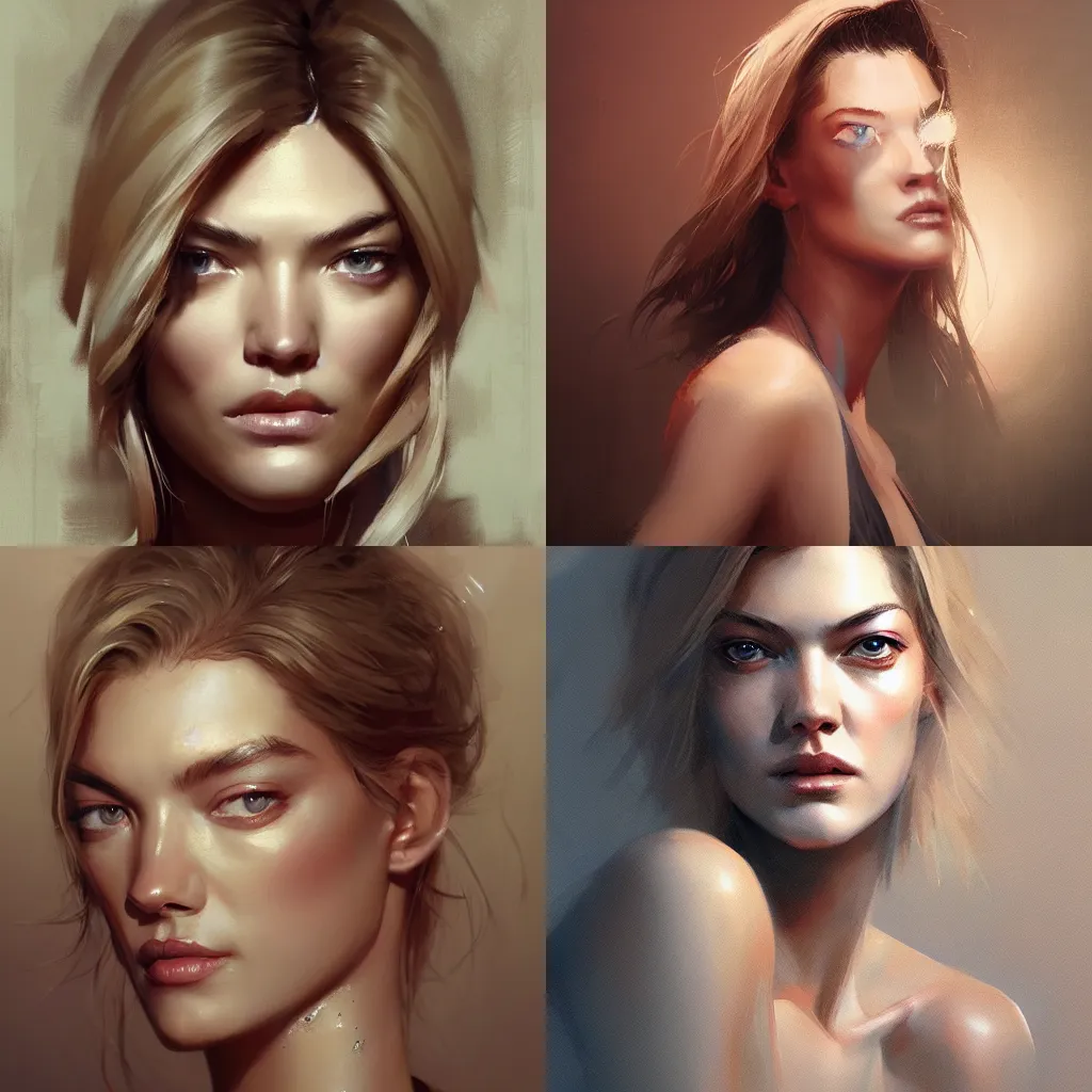 Prompt: A beautiful portrait of Martha Hunt, digital Art, greg rutkowski, trending on artstation, cinematic