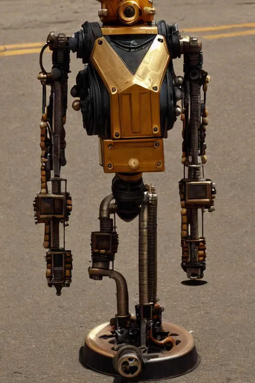 Prompt: pneumatic mechanical droid posting to steampunk onlyfans