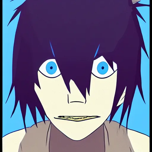 Image similar to 2 d gorillaz, a man with messy blue hair and no eyes, portrait, gorillaz style, jamie hewlett, neutral expression