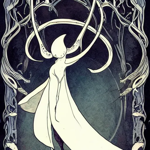 Prompt: Hollow Knight concept art, art nouveau style