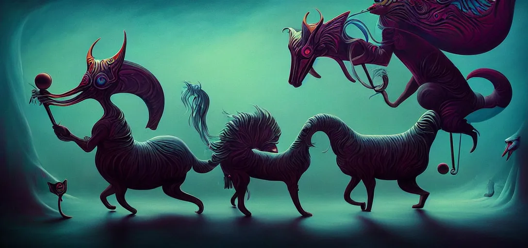 Image similar to strange mythical beasts of whimsy, surreal dark uncanny painting by ronny khalil