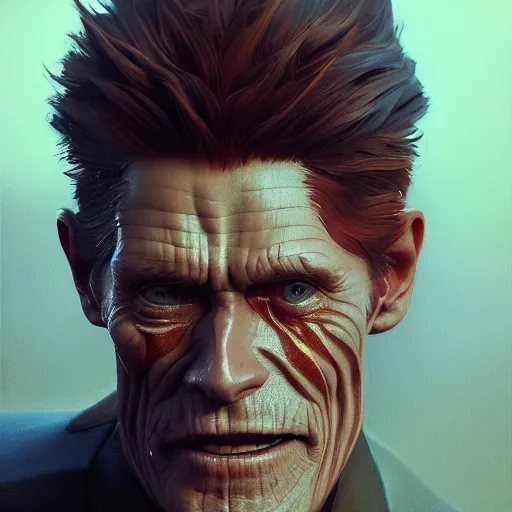 Image similar to willem dafoe, ultra high detailed, oil painting, greg rutkowski, charlie bowater, yuumei, yanjun cheng, unreal 5, daz, hyperrealistic, octane render, rpg portrait, dynamic lighting