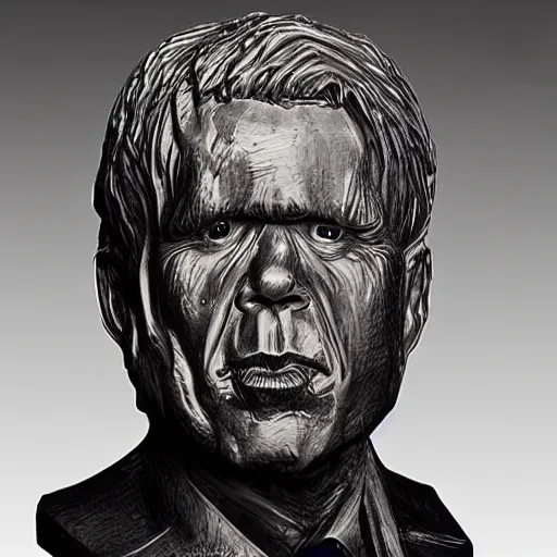 Prompt: POTUS cast in resin, in the style of HR Giger