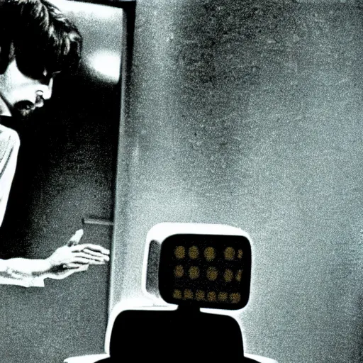 Image similar to a man and a robot in a moment of jealousy, movie still, Movie by Andrzej Zulawski and David Lynch