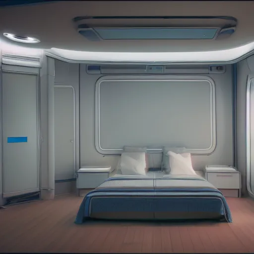 Image similar to photorealism of room of a spacecraft hyper realistic sci - fi realistic, octane render, hyper realistic, ambient lighting, blade runner film style,