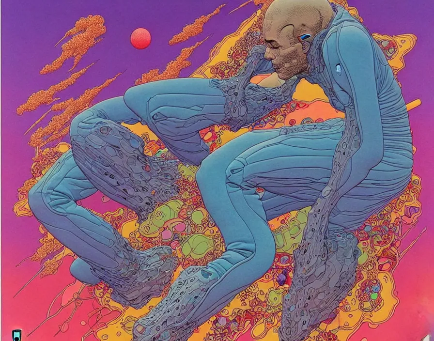 Image similar to ( ( ( ( the end ) ) ) ) by mœbius!!!!!!!!!!!!!!!!!!!!!!!!!!!, overdetailed art, colorful, artistic record jacket design