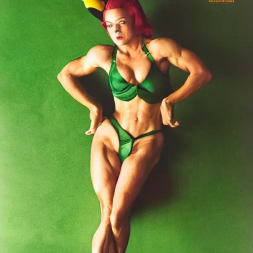 Image similar to dream muscular woman in a furry costune of Pikachu, performing burlesque, dark green background, photo by Annie Liebovitz for Vogue