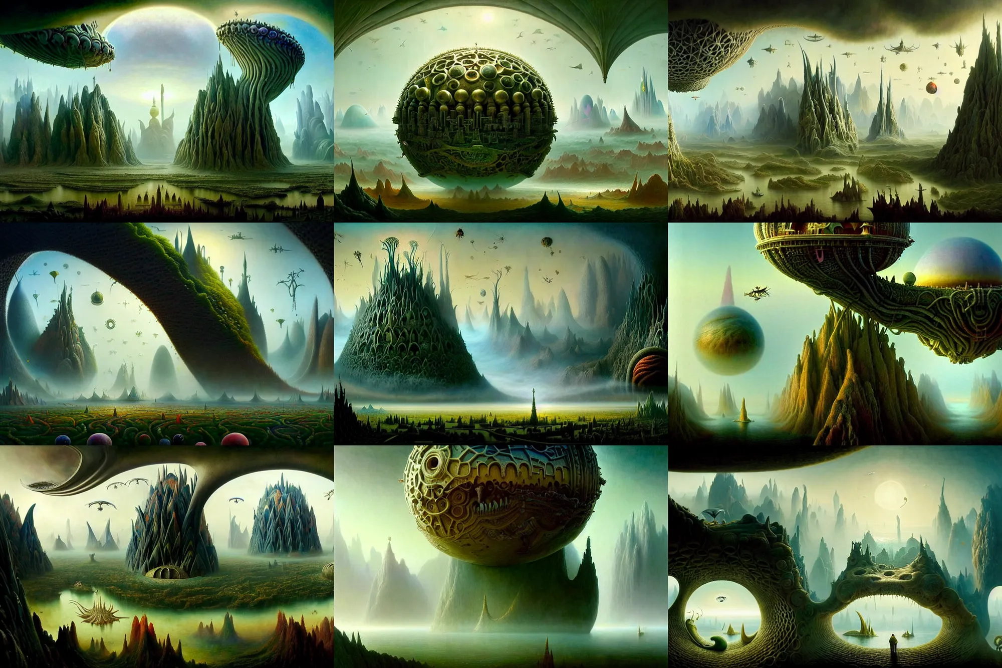 Prompt: a beautiful epic stunning amazing and insanely detailed matte painting of alien dream worlds with surreal architecture designed by Heironymous Bosch, mega structures inspired by Heironymous Bosch's Garden of Earthly Delights, vast surreal landscape and horizon by Greg Rutkowski, rich pastel color palette, masterpiece!!, grand!, imaginative!!!, whimsical!!, epic scale, intricate details, sense of awe, elite, fantasy realism, complex composition, 4k post processing