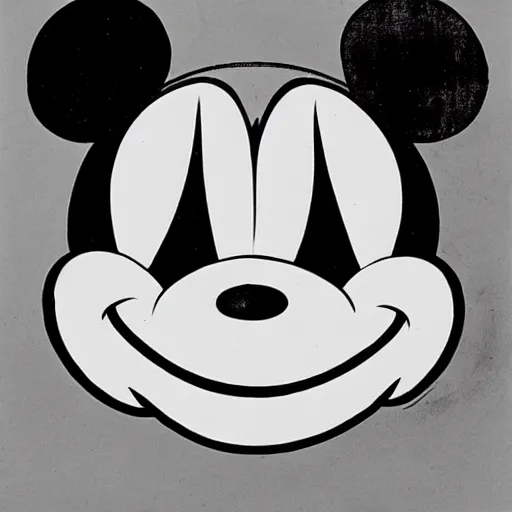 Image similar to Mickey Mouse face with three eyes, symmetrical, 1930's illustration