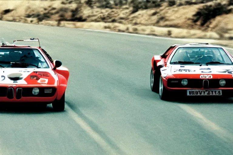 Prompt: BMW M1 Stratos, movie still, speed, cinematic Eastman 5384 film