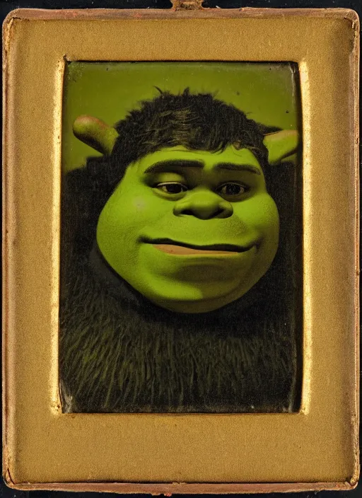 Prompt: daguerreotype of shrek, classical portrait, 1 8 4 9