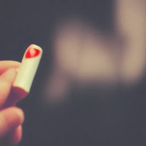 Image similar to a polaroid photo of woman hand with a cigarette, bokeh