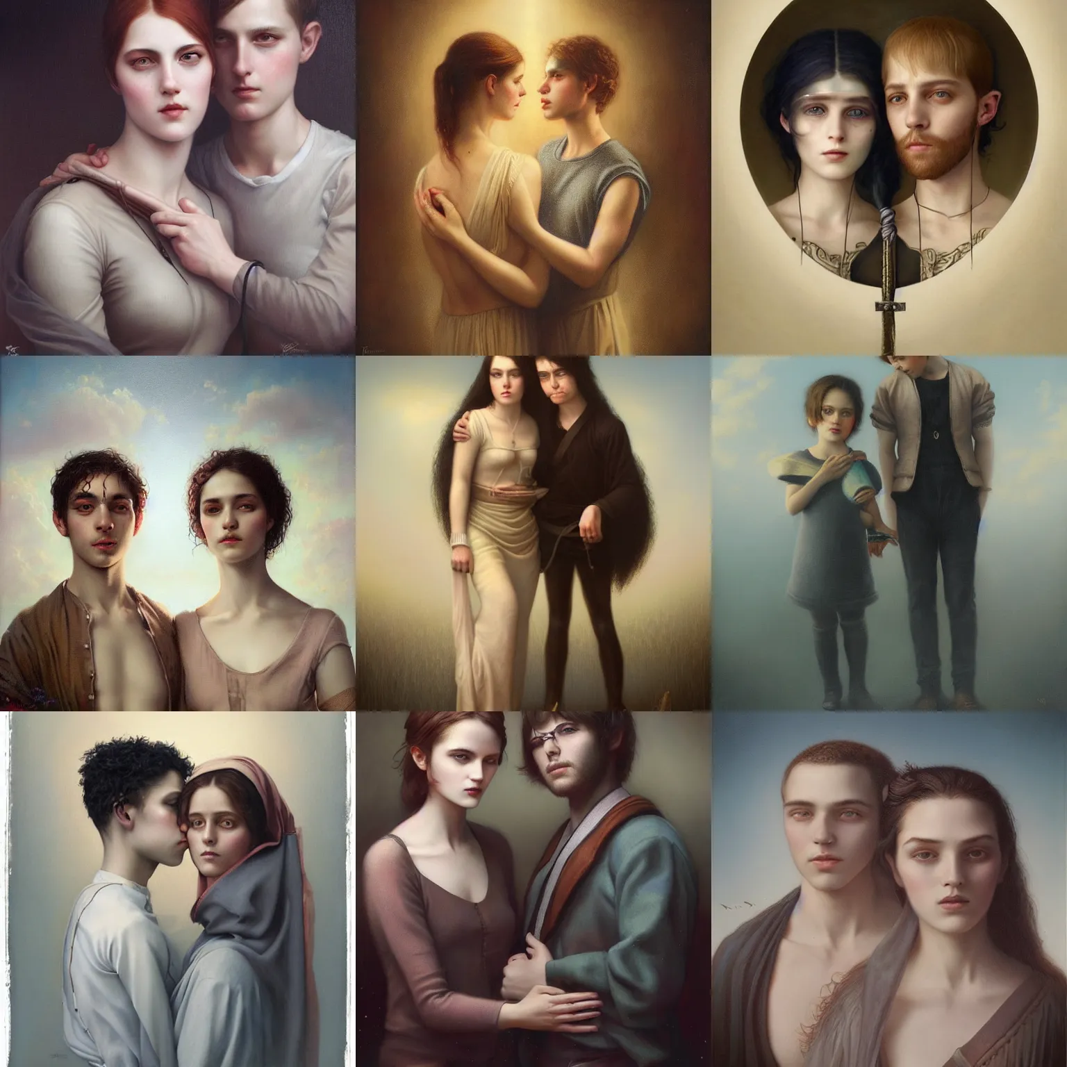 Prompt: a masterpiece painting of a thread connecting brother and sister by tom bagshaw