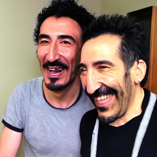 Image similar to serj tankian and markiplier, laughing together