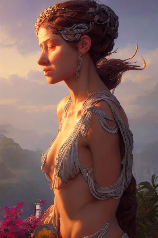 Image similar to goddess of the summer, highly detailed, digital painting, hyperrealistic, hyperdetailed, high resolution, artstation, concept art, smooth, sharp focus, illustration, unreal engine 5, 8 k, art by artgerm and greg rutkowski and edgar maxence