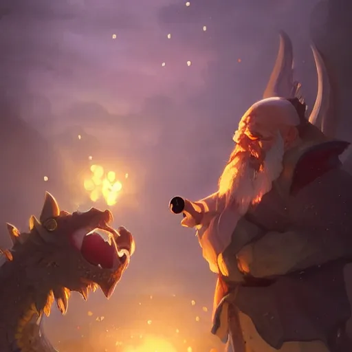 Image similar to a dwarf and a dragon drinking a beer | fantasy art | gapmoe kuudere moody lighting stunning bokeh highlights sharp contrast | trending pixiv fanbox | by greg rutkowski makoto shinkai takashi takeuchi studio ghibli