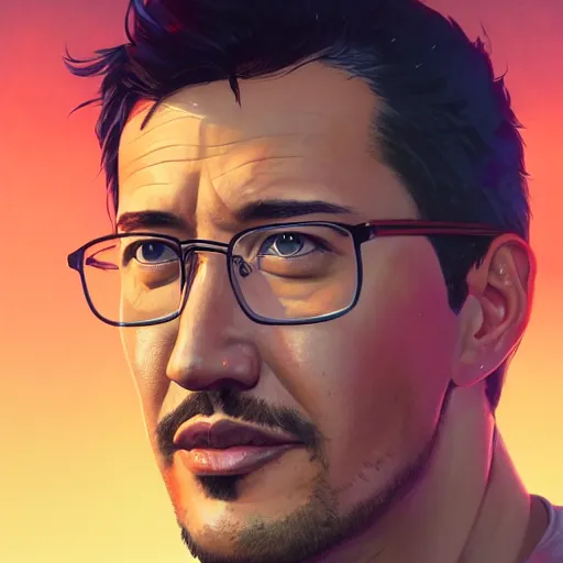 Image similar to highly detailed portrait markiplier in gta v, stephen bliss, unreal engine, fantasy art by greg rutkowski, loish, rhads, ferdinand knab, makoto shinkai and lois van baarle, ilya kuvshinov, rossdraws, tom bagshaw, global illumination, radiant light, detailed and intricate environment