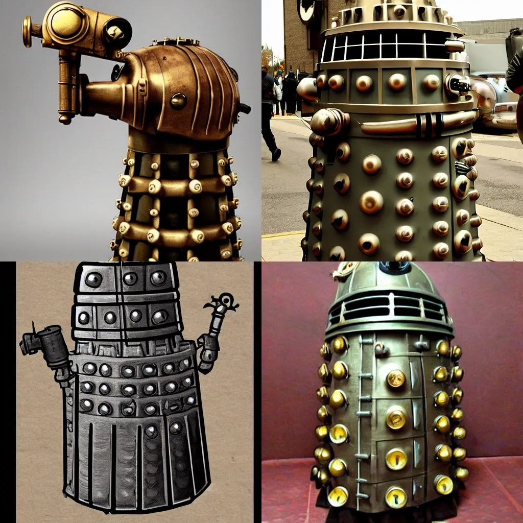 Prompt: A steampunk Dalek