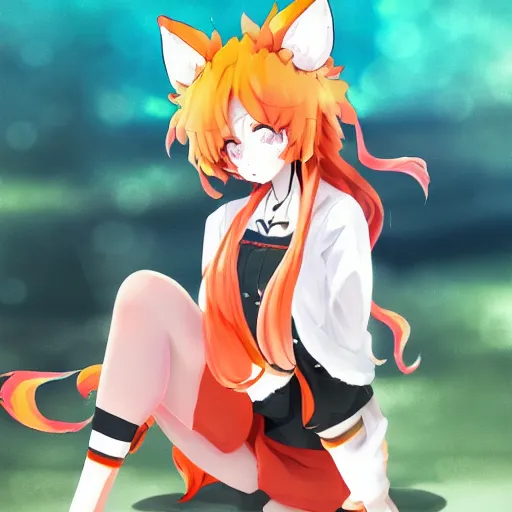 Prompt: senko-san very very beautiful anime kitsune fox girl drinks beer trending on pixiv trending on artstation orange hair orange tail