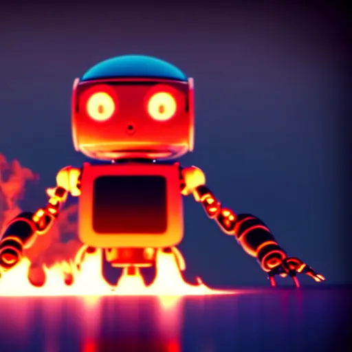 Prompt: a cute little robot consists fire. super realistic 8 k render of a elegant, cinematic composition