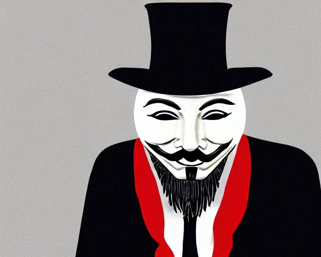 Prompt: professor anonymous wearing guy fawkes mask giving presentation at lectern, large presentation display