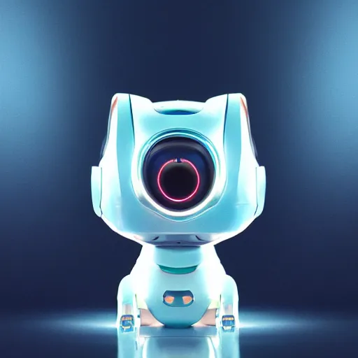 Image similar to product photo of a futuristic stylized pet robot, kitten puppy teddy mix, super cute robot face, big eyes small mouth, by artgerm and greg rutkowski and marc newson, alphonse mucha, zaha hadid, side view, volumetric light, detailed, octane render, midsommar