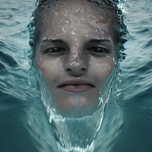 Image similar to water artwork manipulation in the shape of a human head on the ocean, ray tracing, realistic water sharp focus, long shot, 8 k resolution, cinematic