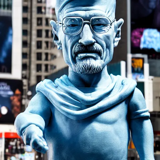 Prompt: a photograph of a very detailed renaissance sculpture of walter white as a smurf in times square, made by michelangelo, from the distance, hyper detailed, sharp focus, 8 k resolution, ray tracing