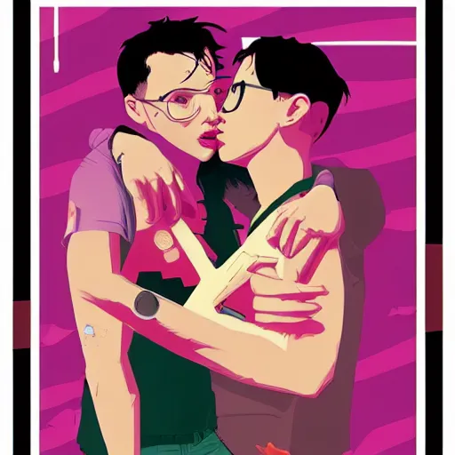 Image similar to poster by tomer hanuka, real lgbt love