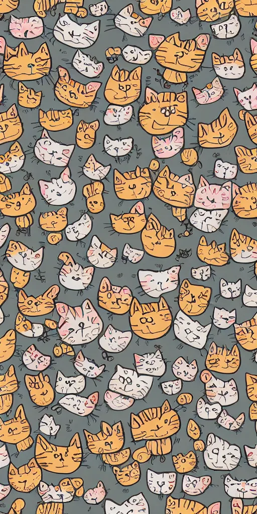 Image similar to seamless pattern of cute cats symmetrical, high coherence, repeating 3 5 mm photography