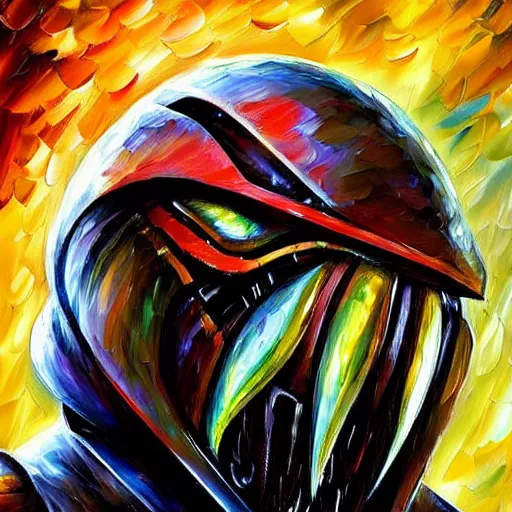 Prompt: digital painting of The Predator by Leonid Afremov, alien helmet and armor