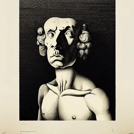 Image similar to lithography on paper conceptual figurative post - morden monumental portrait by goya and escher, illusion surreal art, highly conceptual figurative art, intricate detailed illustration, controversial poster art, polish poster art, geometrical drawings, no blur