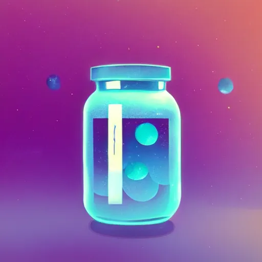 Prompt: universe in jar, hyperrealistic, 8k, trending on artstation, midjourney AI, pleasing color palette, stylistic