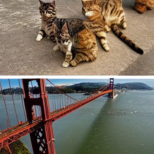 Image similar to A photograph of the Golden Gate Bridge made out of cats