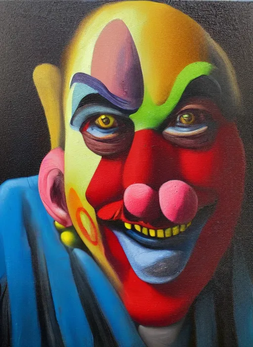 Prompt: clown, oil paint sprinkled, depth