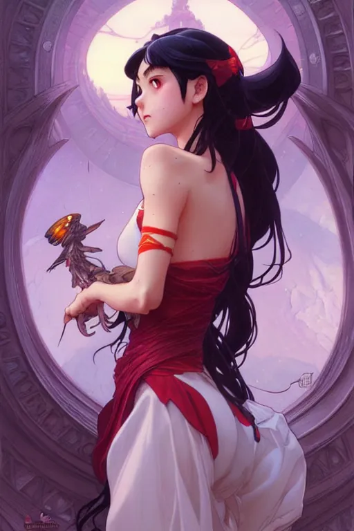 Image similar to rei hino as a princess, fantasy, intricate, elegant, highly detailed, digital painting, artstation, concept art, matte, sharp focus, illustration, art by artgerm and greg rutkowski and alphonse mucha