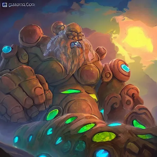 Image similar to terra elemental giant golem, dust and rock theme, hearthstone art style, epic fantasy card game art