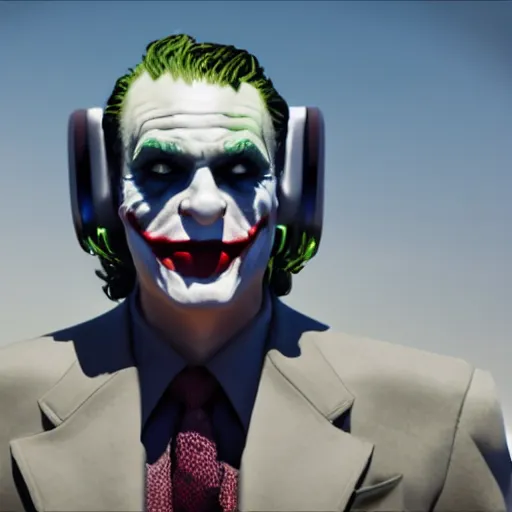 Prompt: cinematic head shot of the joker wearing a suit of t - 5 1 b power armor in the desert, 8 k, very intricate, very detailed,