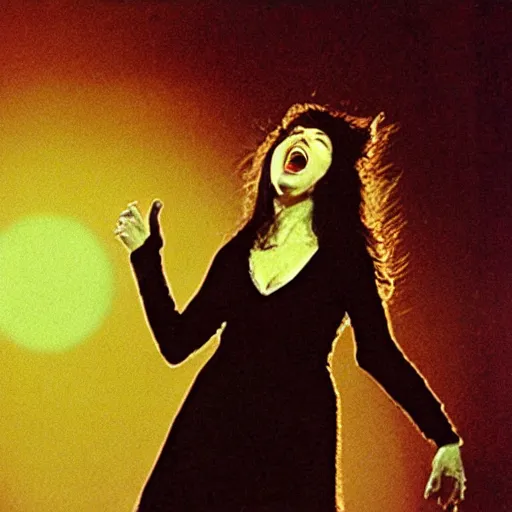 Image similar to Kate Bush as a werewolf howling at the moon