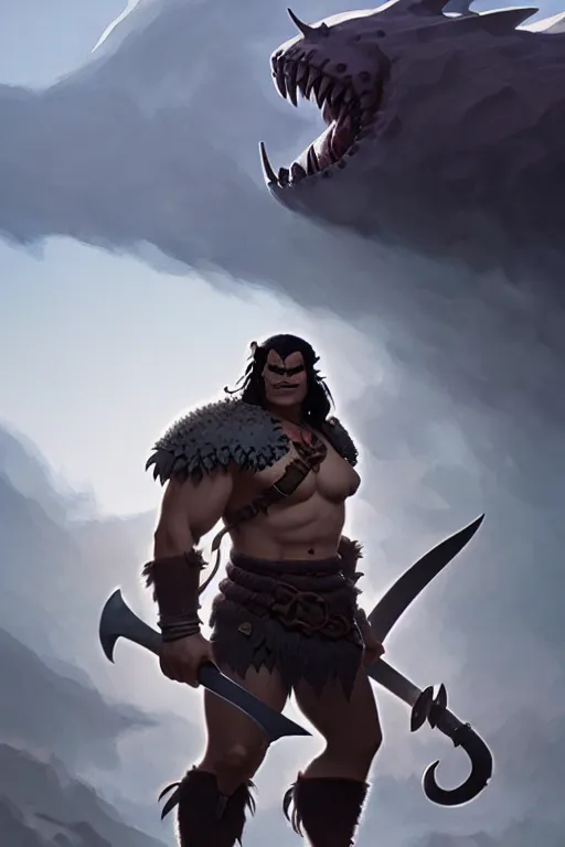 Image similar to orc barbarian wearing leather armor, full body shot, exquisite details, earth magic, mid view, design on a white background, by studio muti, greg rutkowski, makoto shinkai, takashi takeuchi, studio ghibli