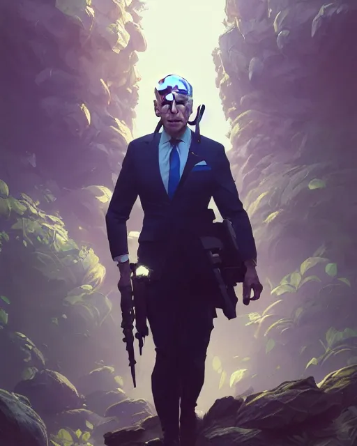 Image similar to highly detailed vfx portrait of a ferocious joe biden, stephen bliss, unreal engine, greg rutkowski, loish, rhads, beeple, makoto shinkai and lois van baarle, ilya kuvshinov, rossdraws, tom bagshaw, alphonse mucha, global illumination, detailed and intricate environment