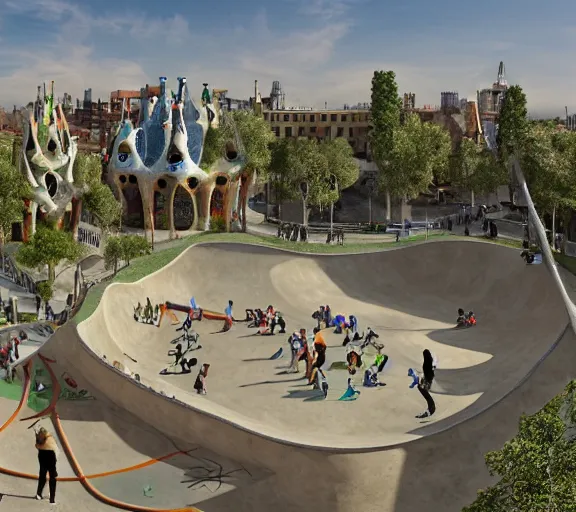 Image similar to An skatepark designed by Gaudí, highly detailed, 8k, HD