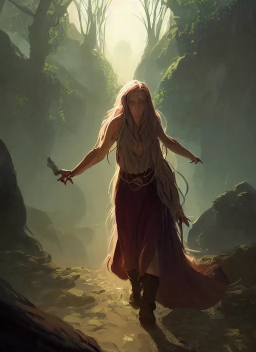 Prompt: a digital painting of hobbit sorceress, D&D, by netter, beautiful, gorgeous, long hair, style from greg rutkowski, beautiful eyes, full frame, oil painting, featured on artstation, concept art, smooth, sharp focus, illustration, very detailed, ambient lighting, unreal engine render, concept art by Atey Ghailan, by Loish, by Bryan Lee O'Malley