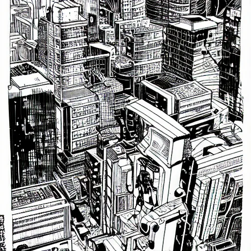 Prompt: cyberpunk hacker pen and ink illustration by tatsuki fujimoto manga panel