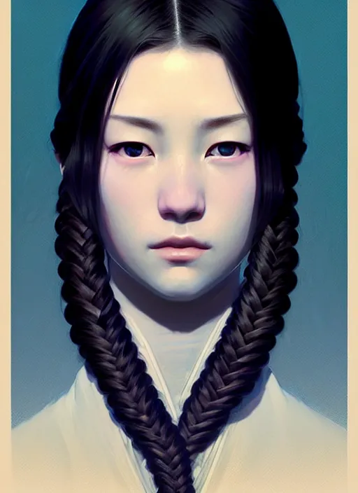 Prompt: young, japanese, medium long hair, braid, pretty, priestly robe ， perfect face, symmetric eyes, sharp focus, specular reflection, occlusion shadow, artstation, by ilya kuvshinov and jeremy lipking, light novel cover art, 3 d epic illustrations, symmetric body