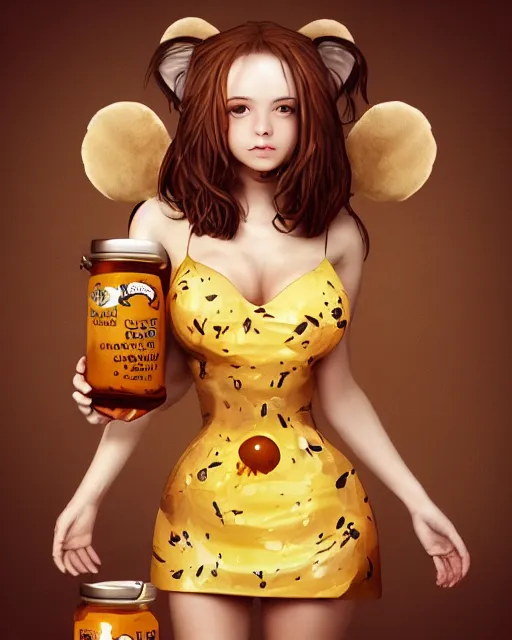 Image similar to beautiful koala as honey, made of honey, wearing honey - themed miniskirt, award winning creature portrait photography, extremely detailed, artstation, 8 k, sensual lighting, incredible art, wlop, artgerm, backlit, rim lighting